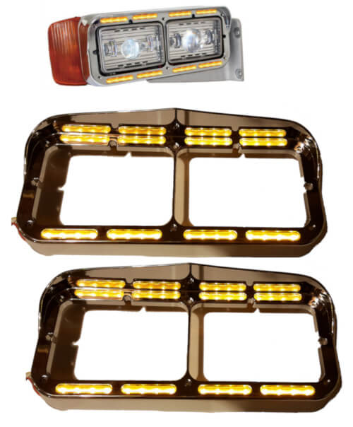 Rectangular Dual Headlight Bezel with Visor -Amber LED