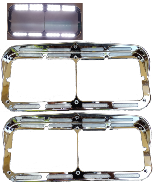 Rectangular Dual Headlight Bezel with Visor -White LED